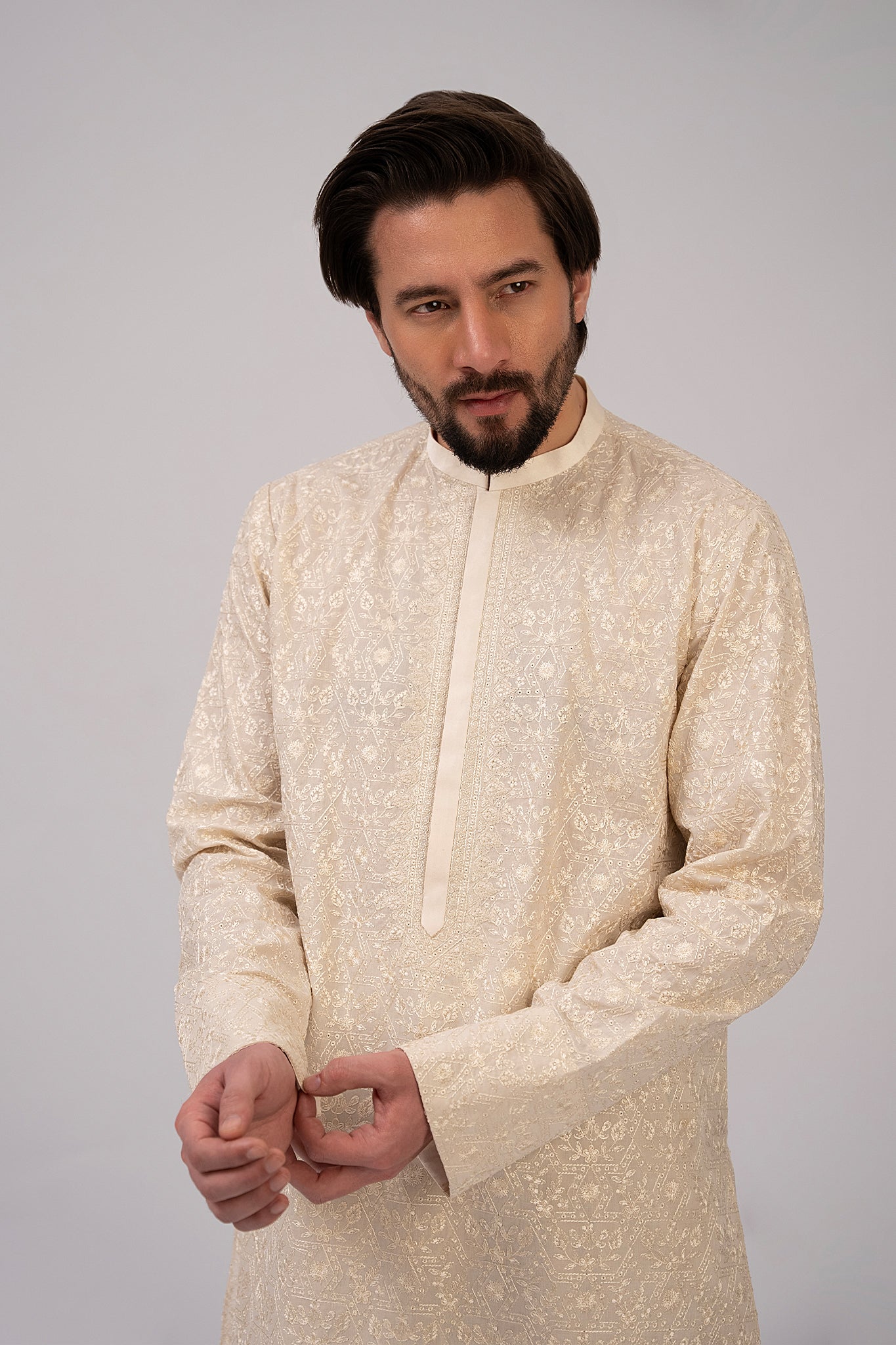 Off-White Chikankari Cotton Kurta Set (2-Piece) - Image 8