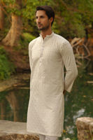 Off White Chikankari Cotton Net Kurta (2-Piece) - Image 3