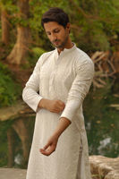 Off White Chikankari Cotton Net Kurta (2-Piece) - Image 4