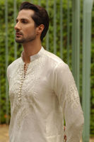 Off White Zari Embroidered Cotton Net Kurta (2-Piece) - Image 5
