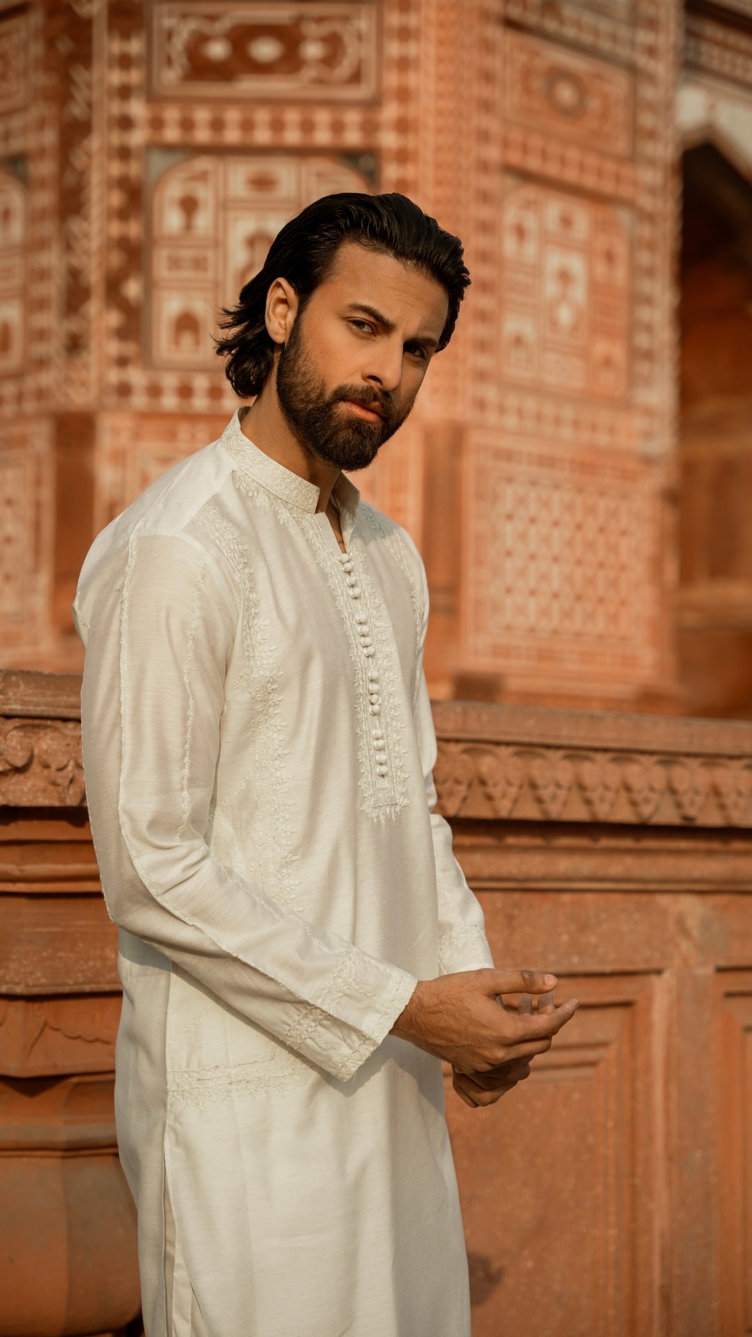 Ivory Chikankari Embroidered Cotton-Silk Kurta (2-Piece) - Image 1