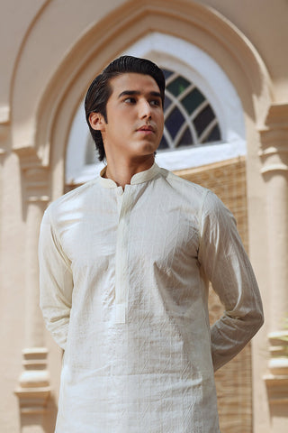 Cream Embroidered Egyptian Cotton Kurta (2-Piece) - Image 3