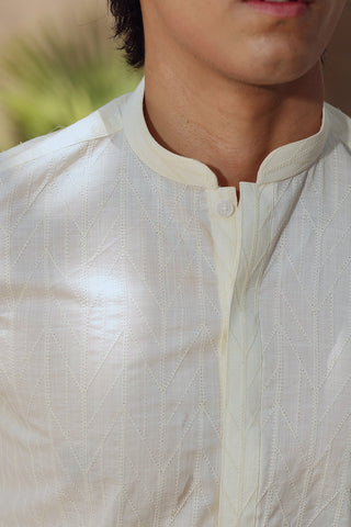 Cream Embroidered Egyptian Cotton Kurta (2-Piece) - Image 4