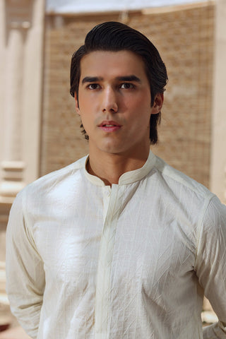 Cream Embroidered Egyptian Cotton Kurta (2-Piece) - Image 5