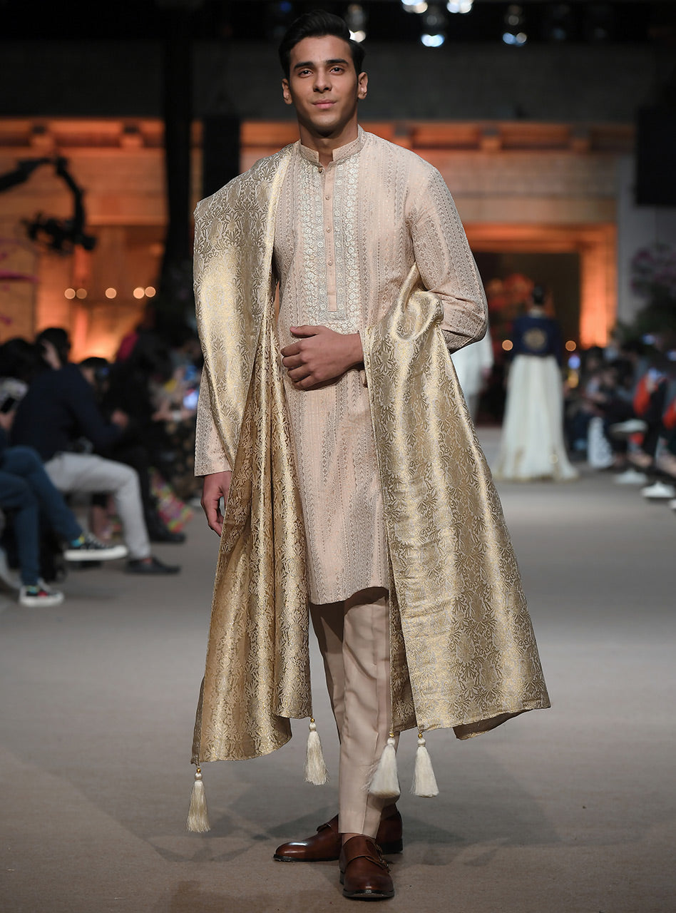 Ivory Embroidered Jacquard Kurta Set (3-Piece) - Image 2