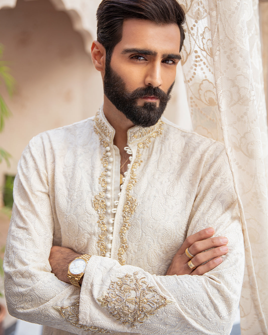 Ivory Hand-Embroidered Karandi Kurta (2-Piece) - Image 2