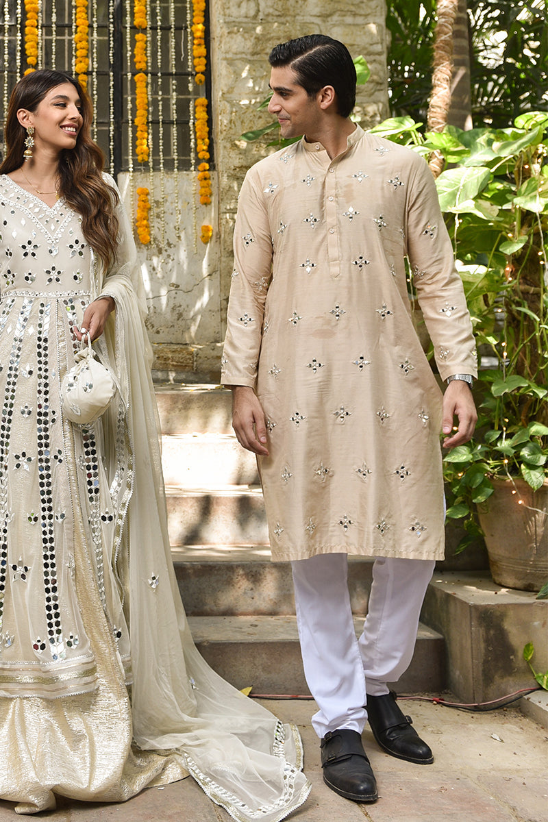 Earthy Ivory Sheesha Katan Cotton Kurta (2-Piece) - Image 1