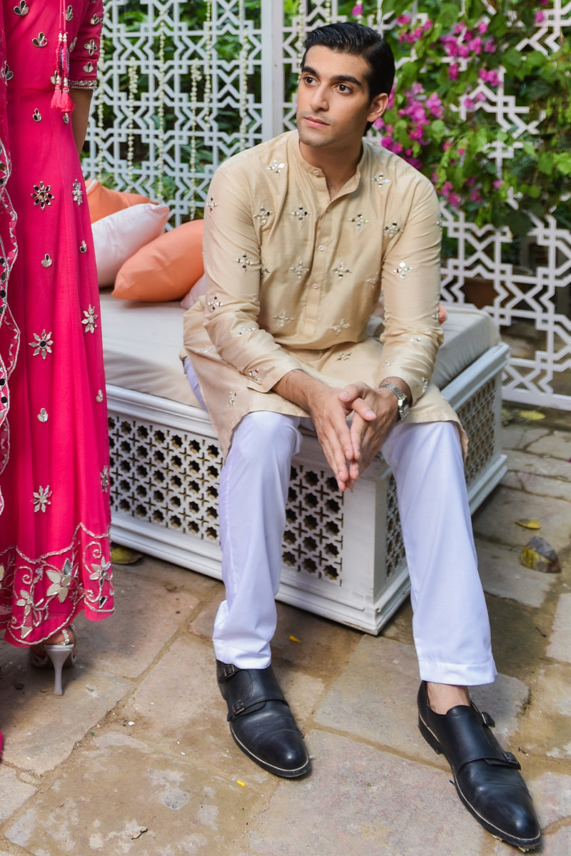 Earthy Ivory Sheesha Katan Cotton Kurta (2-Piece) - Image 3