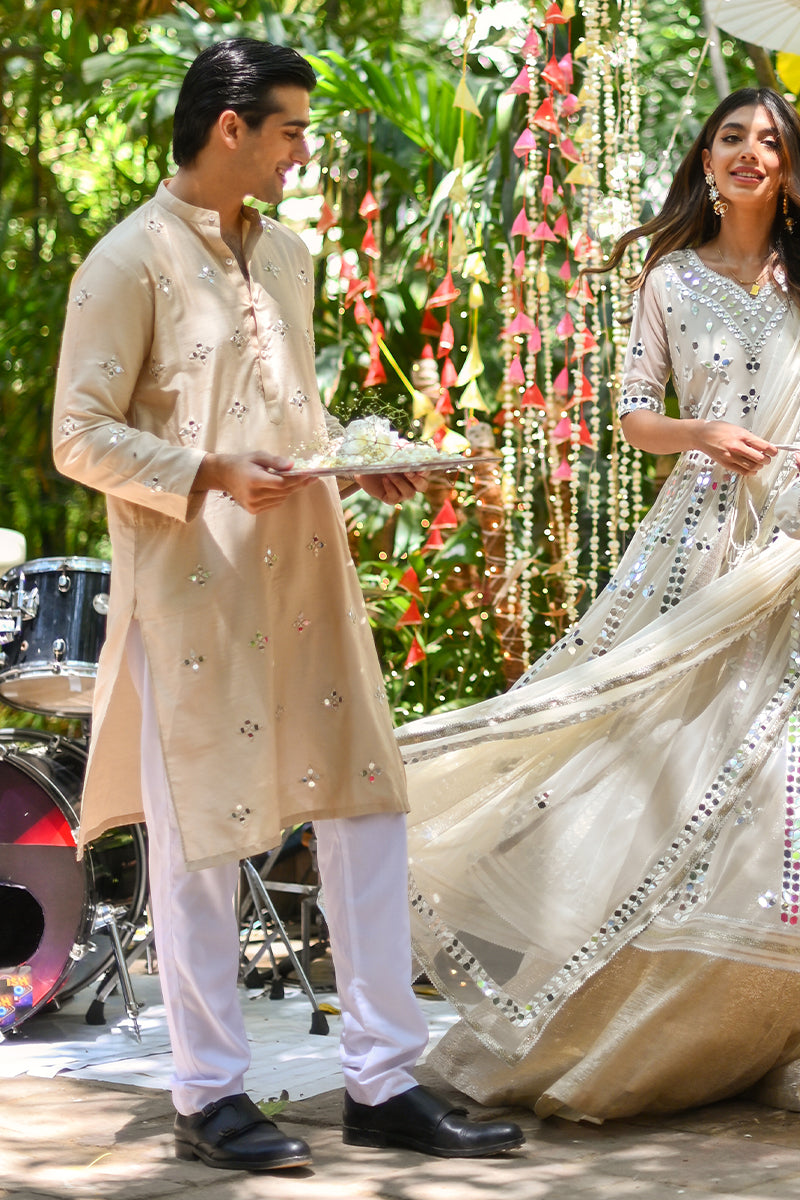 Earthy Ivory Sheesha Katan Cotton Kurta (2-Piece) - Image 5