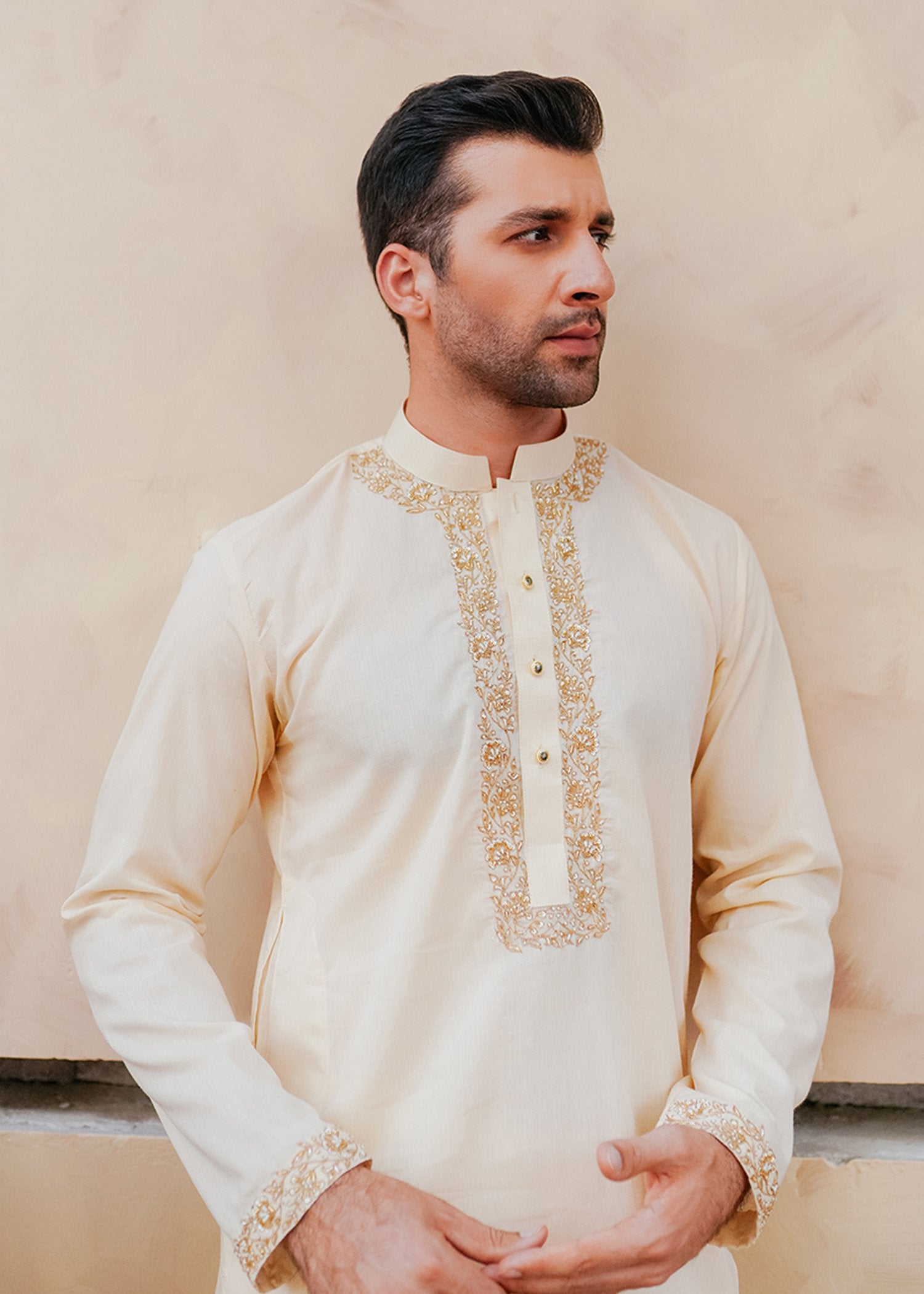 Cream Embroidered Lawn Men’s Kurta (2-Piece) - Image 2