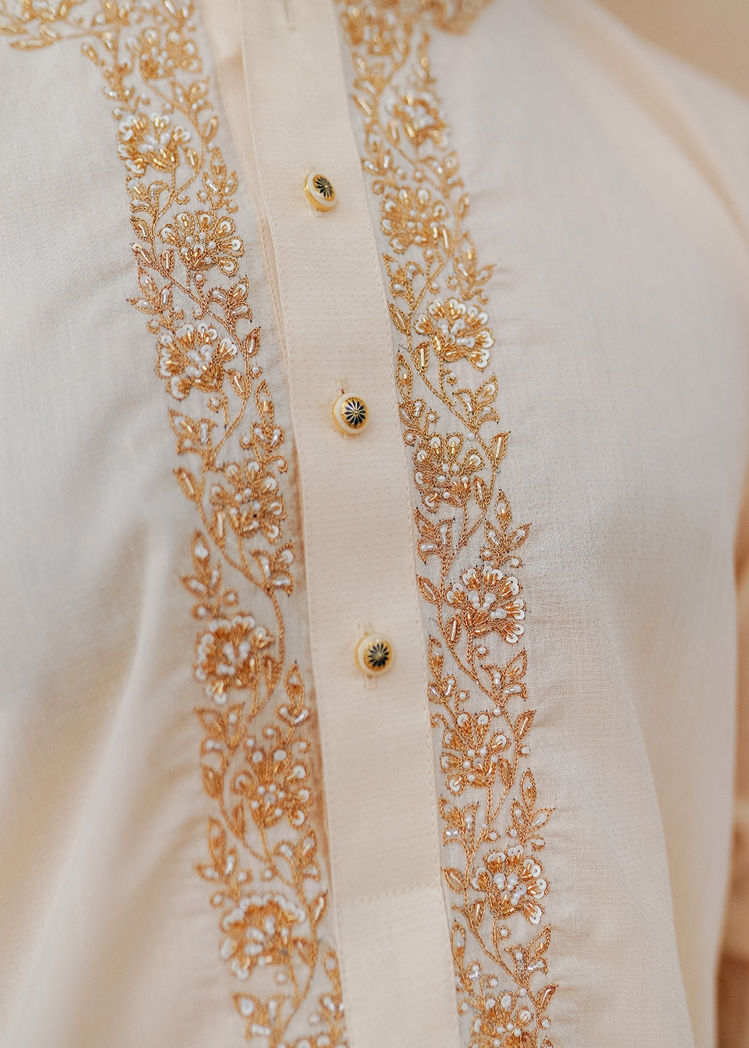 Cream Embroidered Lawn Men’s Kurta (2-Piece) - Image 3