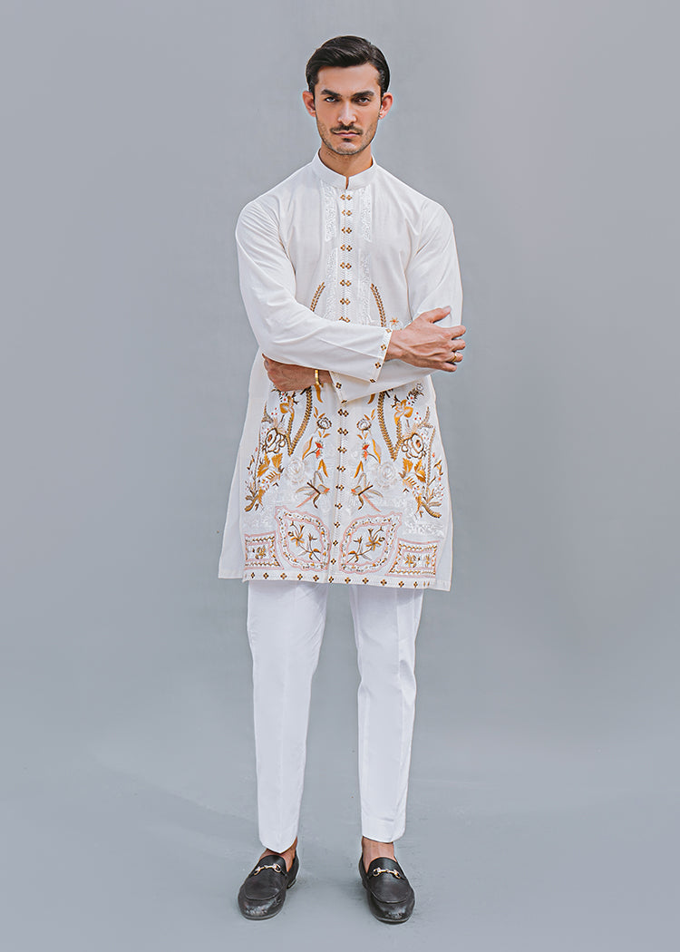 Ivory Embroidered Luxury Lawn Kurta (2-Piece) - Image 1