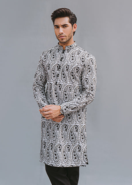Ivory Kashmiri Paisley Embroidered Lawn Kurta (2-Piece) - Image 3