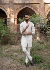 Ivory Multi-Embroidered Pure Fabric Kurta (2-Piece) - Image 3