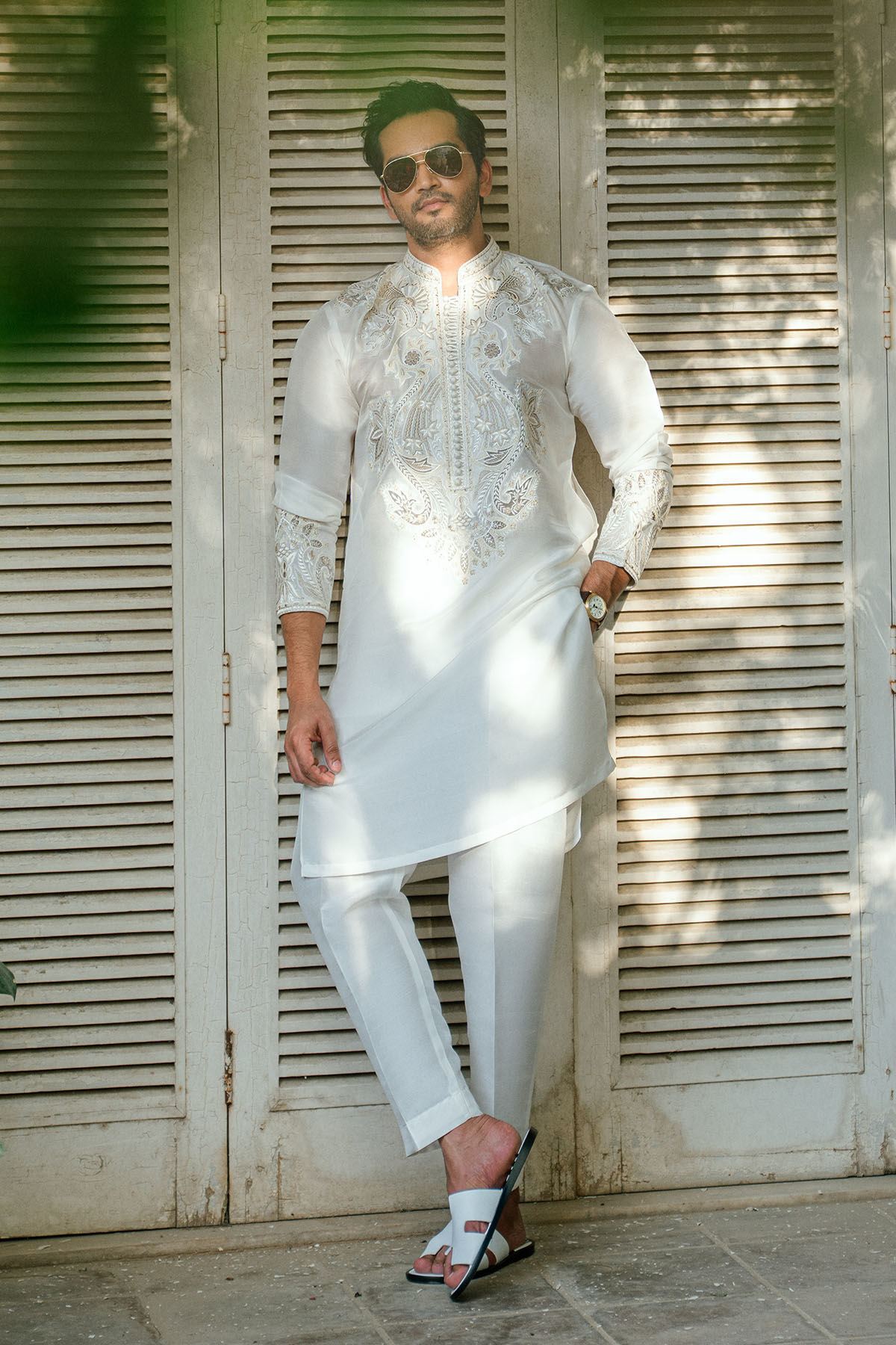 Ivory Embroidered Raw Silk Kurta (2-Piece) - Image 1