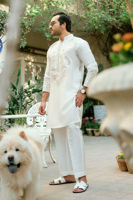 Ivory Embroidered Raw Silk Kurta (2-Piece) - Image 3