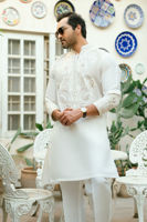 Ivory Embroidered Raw Silk Kurta (2-Piece) - Image 4
