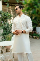 Ivory Embroidered Raw Silk Kurta (2-Piece) - Image 5