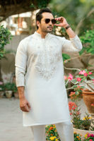 Ivory Embroidered Raw Silk Kurta (2-Piece) - Image 6