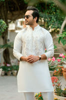 Ivory Embroidered Raw Silk Kurta (2-Piece) - Image 7