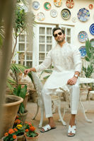 Ivory Embroidered Raw Silk Kurta (2-Piece) - Image 9