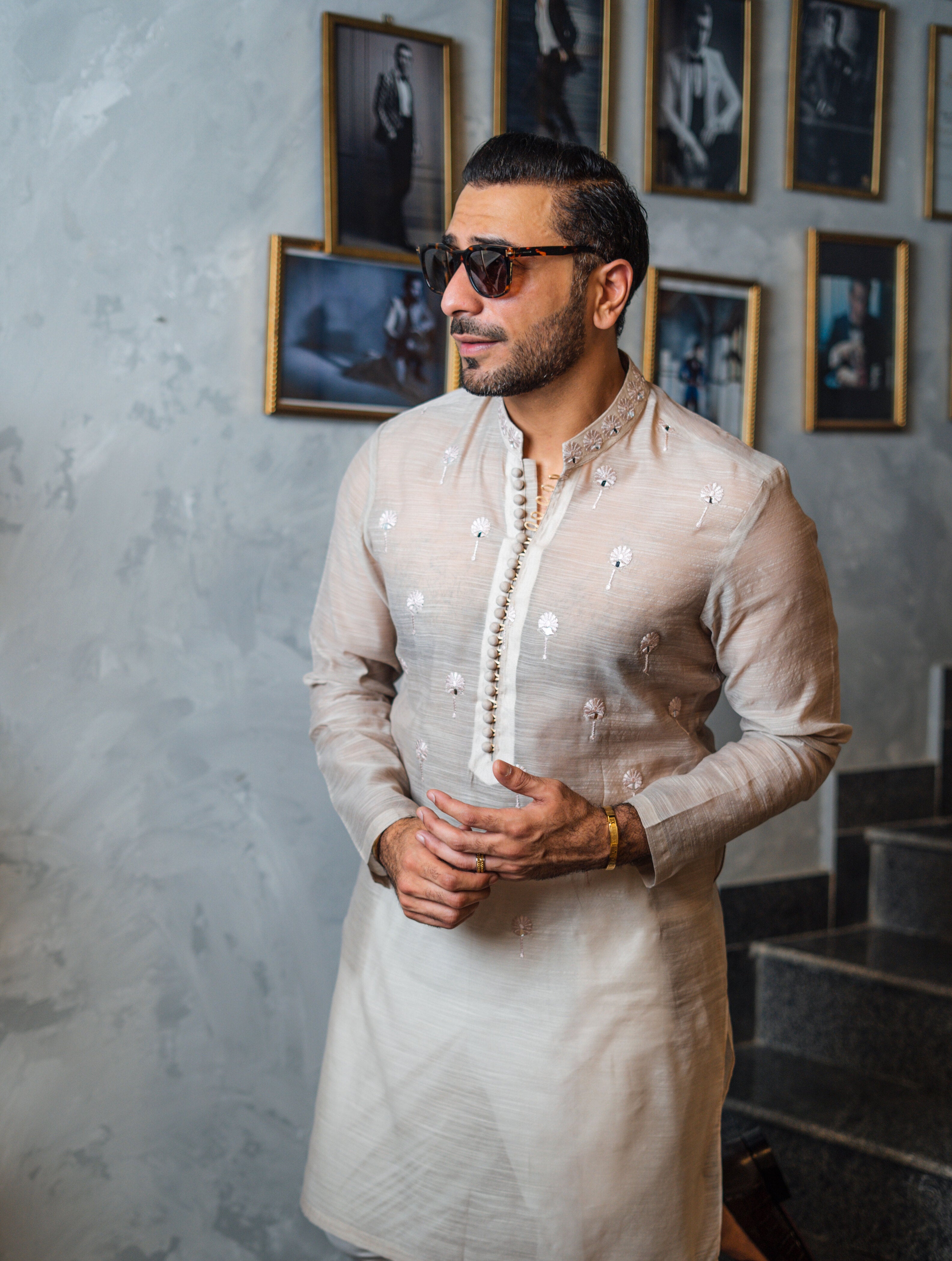 Ivory Mirror Work Silk-Blend Kurta (2-Piece) - Image 5
