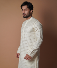 Ivory Resham Embroidered Silk-Blend Kurta & Pyjama (2-Piece) - Image 4