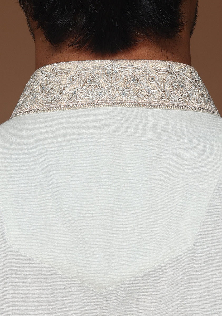 Ivory Embroidered Ayuthia Blend Kurta Shalwar (2-Piece) - Image 3