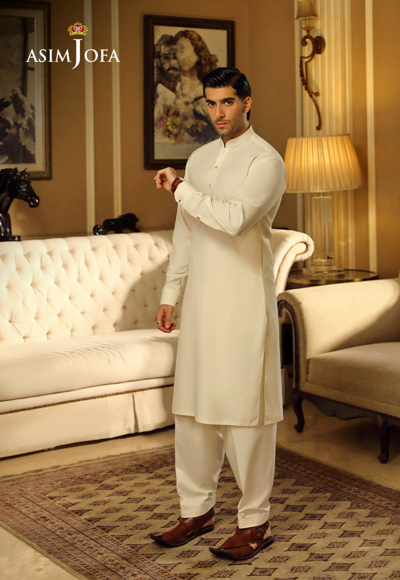 Off White Blended Fabric Kurta Shalwar (2-Piece) - Image 3