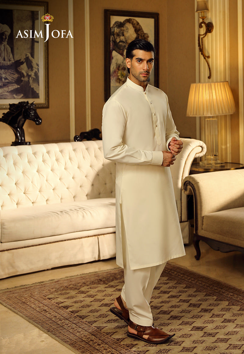 Off White Blended Fabric Kurta Shalwar (2-Piece) - Image 7