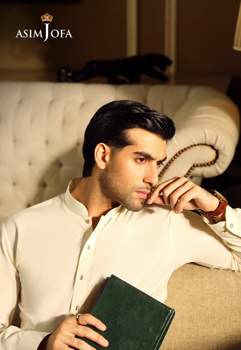 Off White Blended Fabric Kurta Shalwar (2-Piece) - Image 9