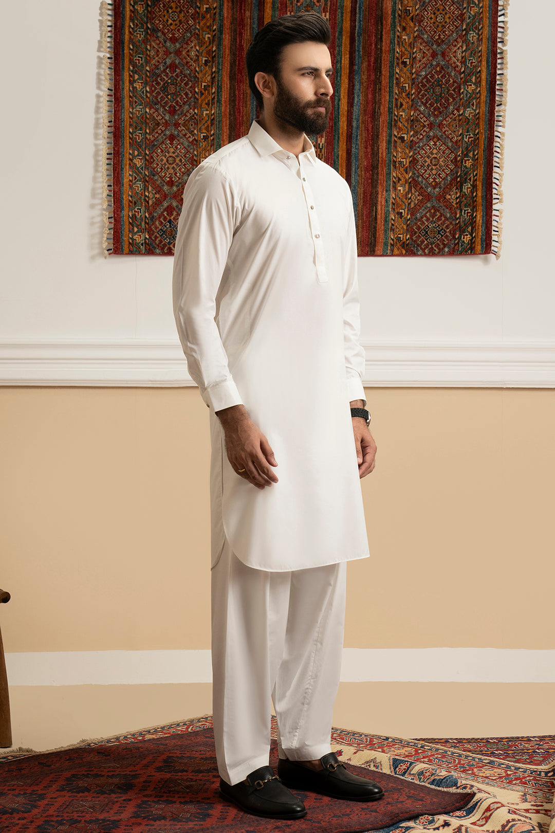 Off-White Blended Fabric Shalwar Kameez (2-Piece) - Image 3
