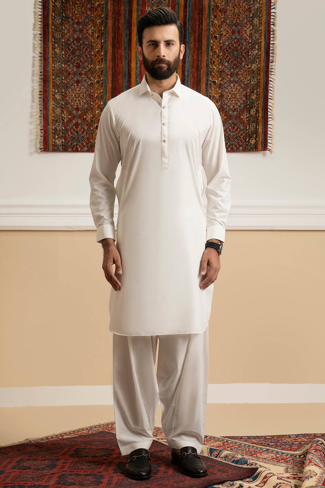Off-White Blended Fabric Shalwar Kameez (2-Piece) - Image 4