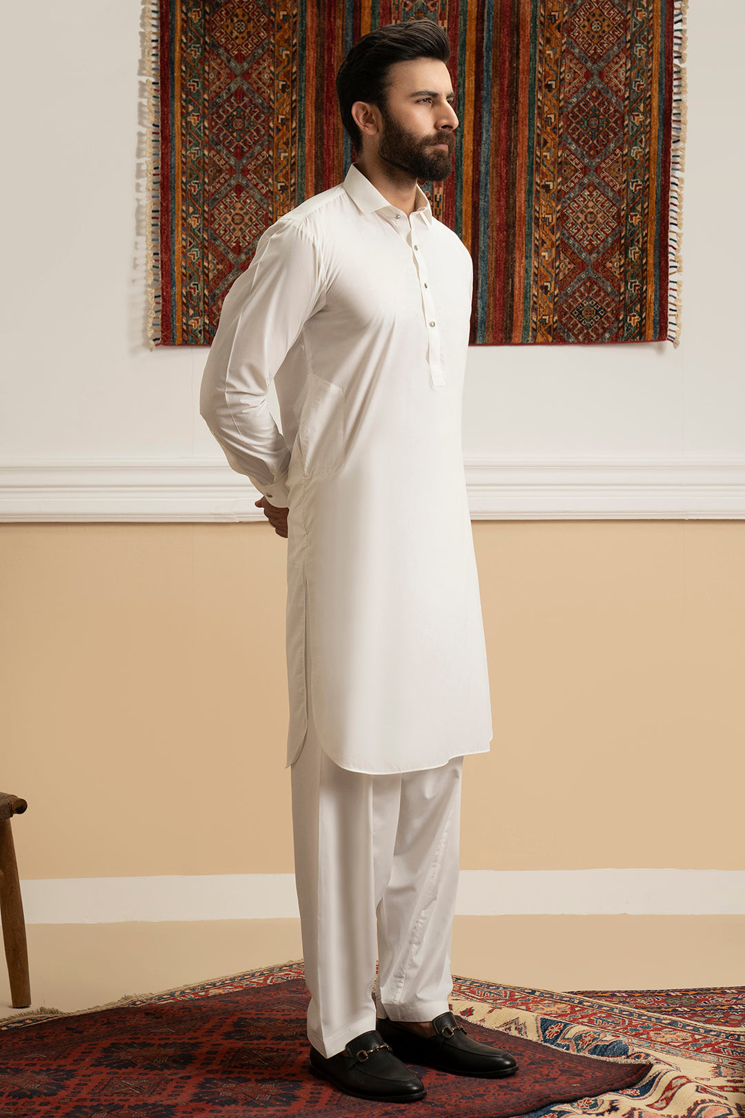 Off-White Blended Fabric Shalwar Kameez (2-Piece) - Image 5