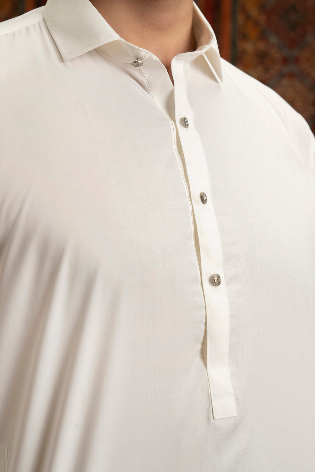 Off-White Blended Fabric Shalwar Kameez (2-Piece) - Image 7