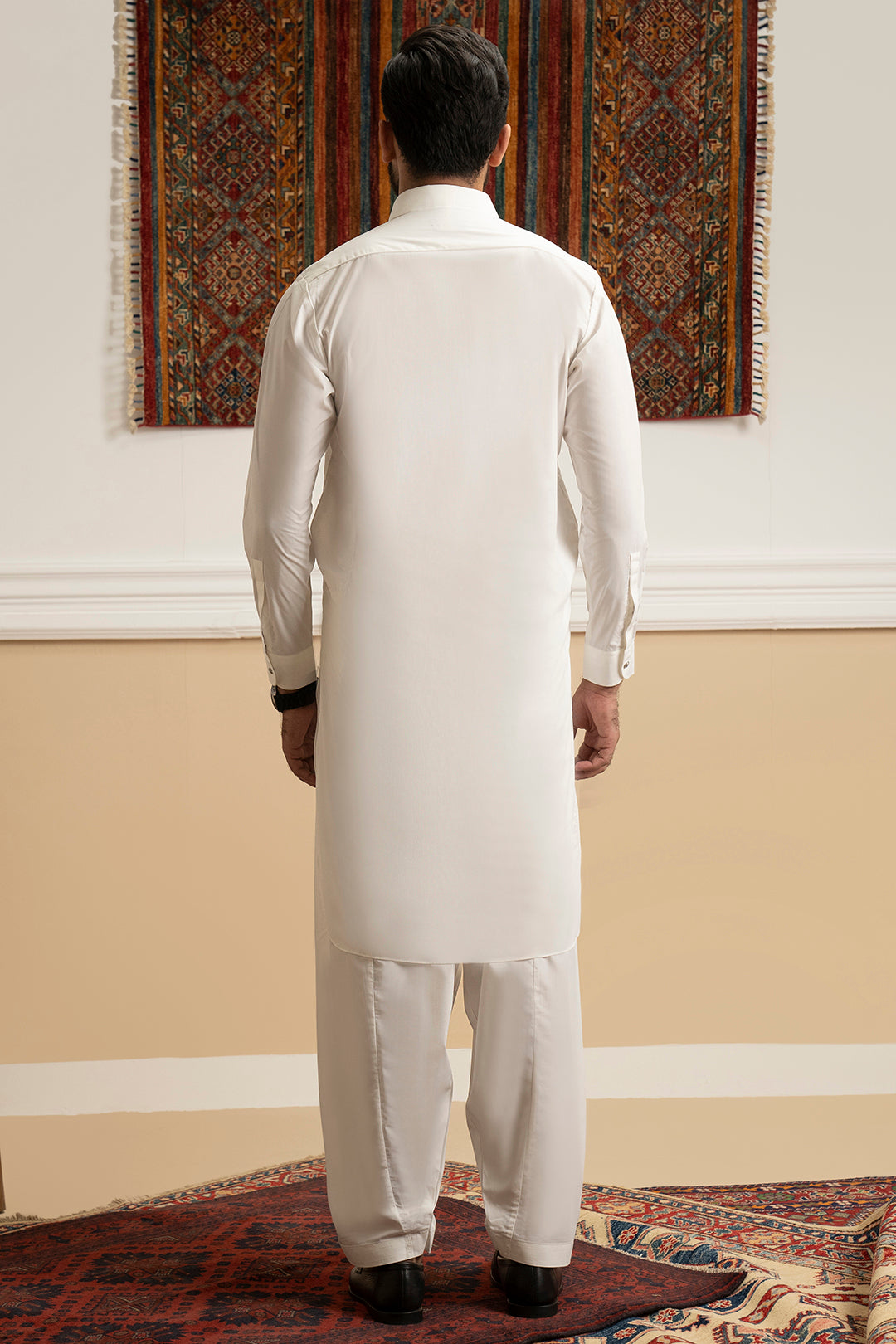 Off-White Blended Fabric Shalwar Kameez (2-Piece) - Image 9