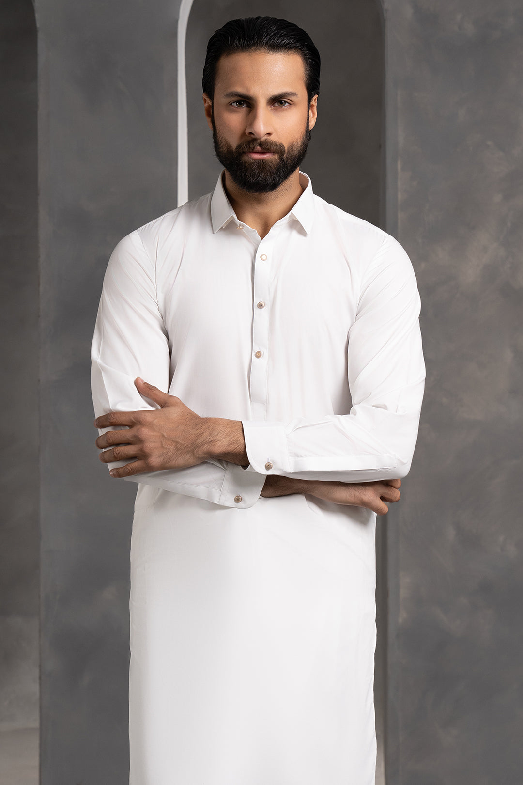 Off-White Blended Fabric Shalwar Kameez (2-Piece) - Image 1