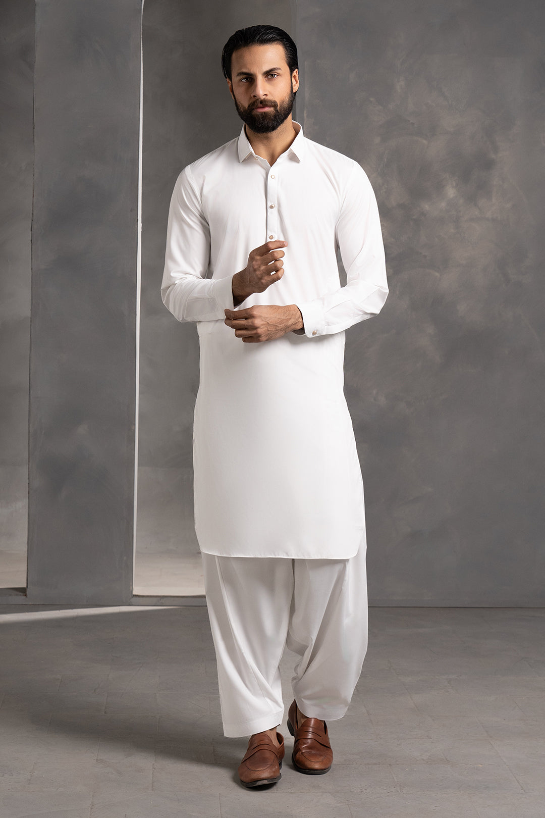 Off-White Blended Fabric Shalwar Kameez (2-Piece) - Image 3