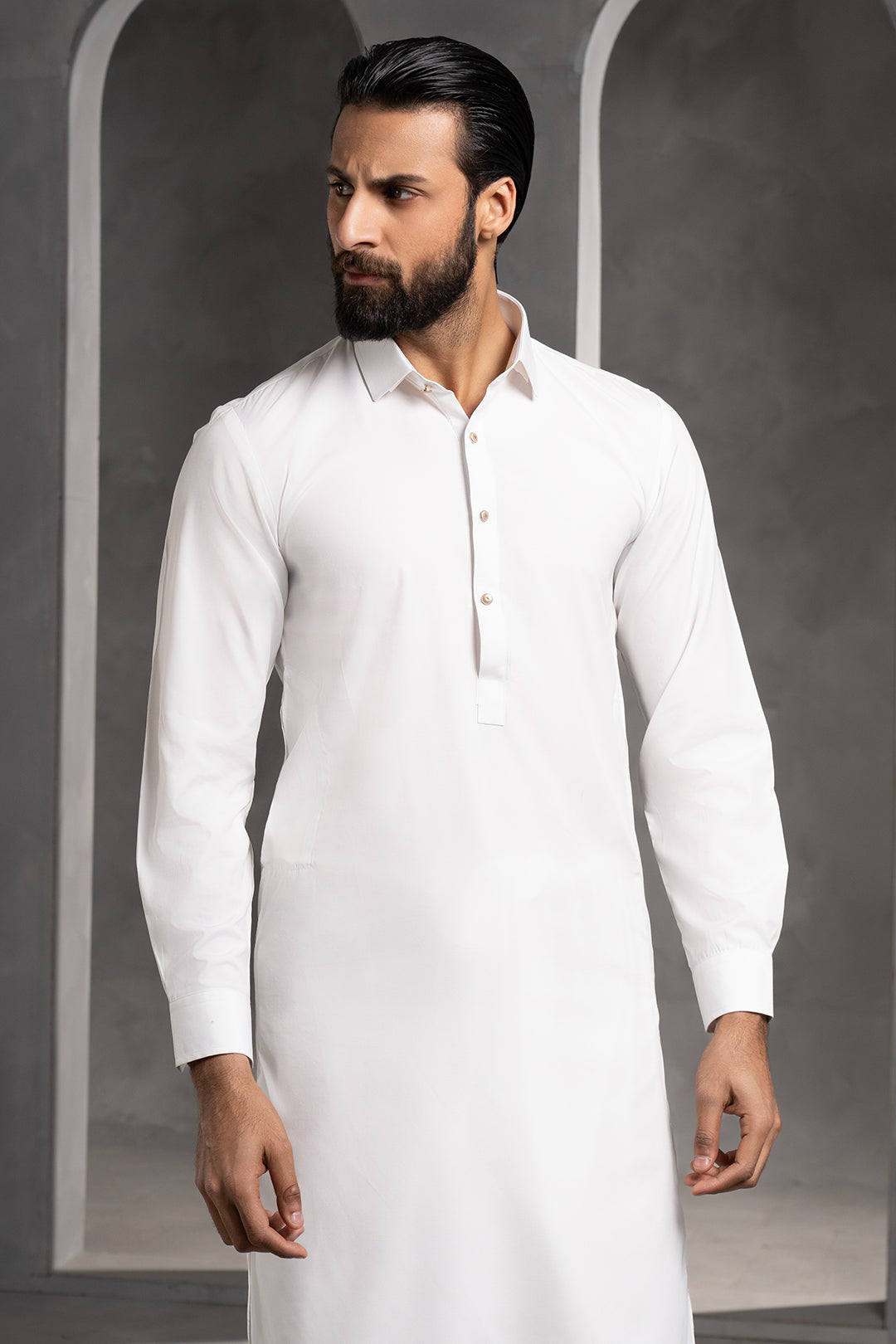 Off-White Blended Fabric Shalwar Kameez (2-Piece) - Image 7