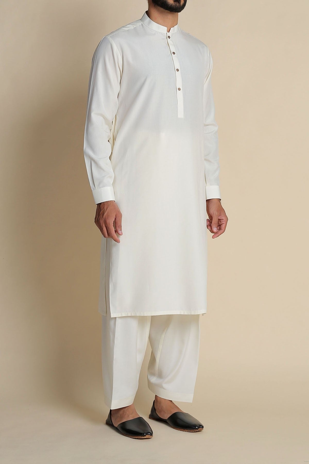 Off-White Boski Traditional Kameez Shalwar (2-Piece) - Image 3