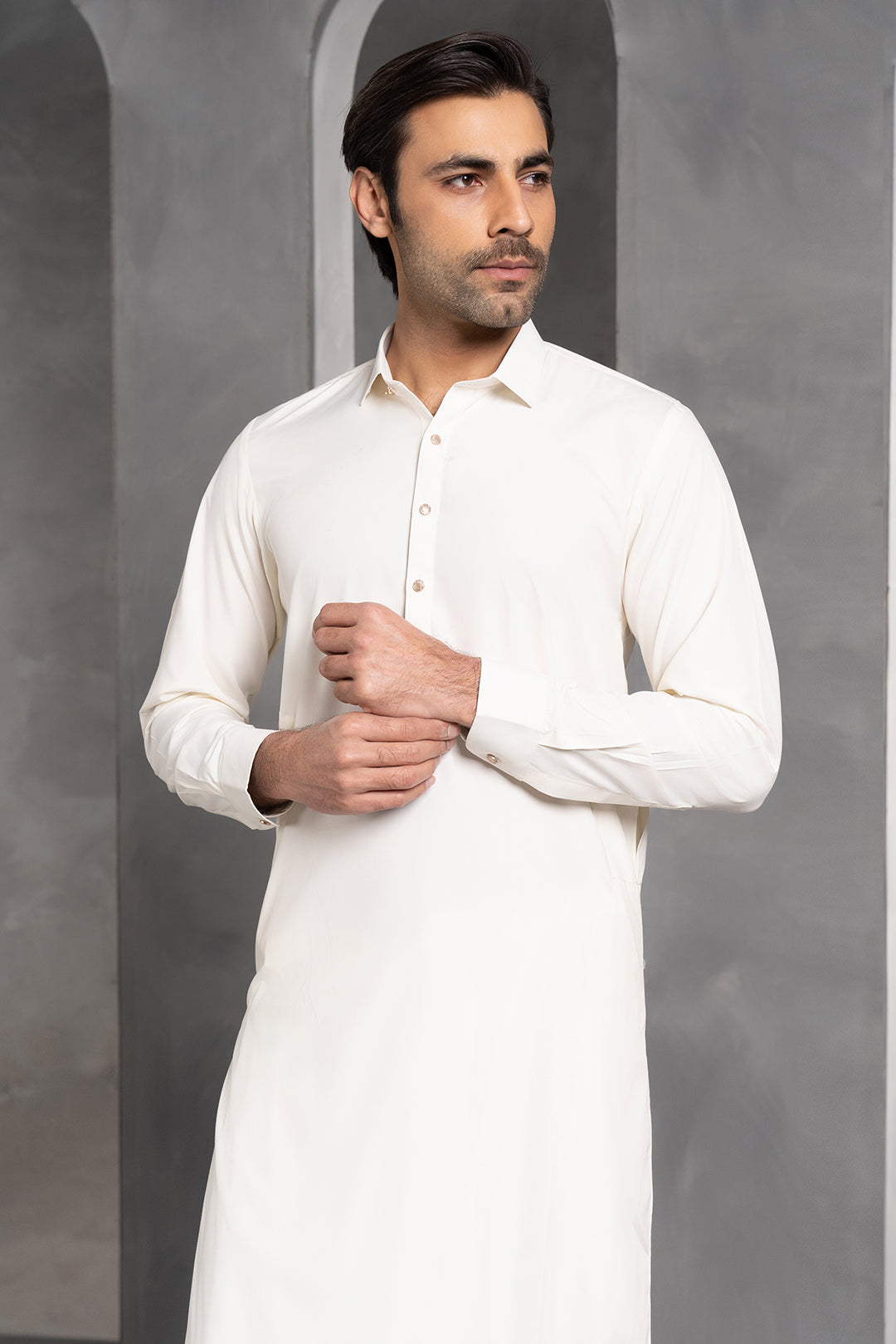 Off-White Bosky Fabric Shalwar Kameez (2-Piece) - Image 1