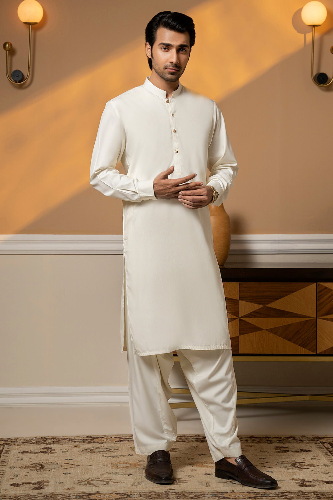 Off-White Bosky Fabric Shalwar Kameez (2-Piece) - Image 10