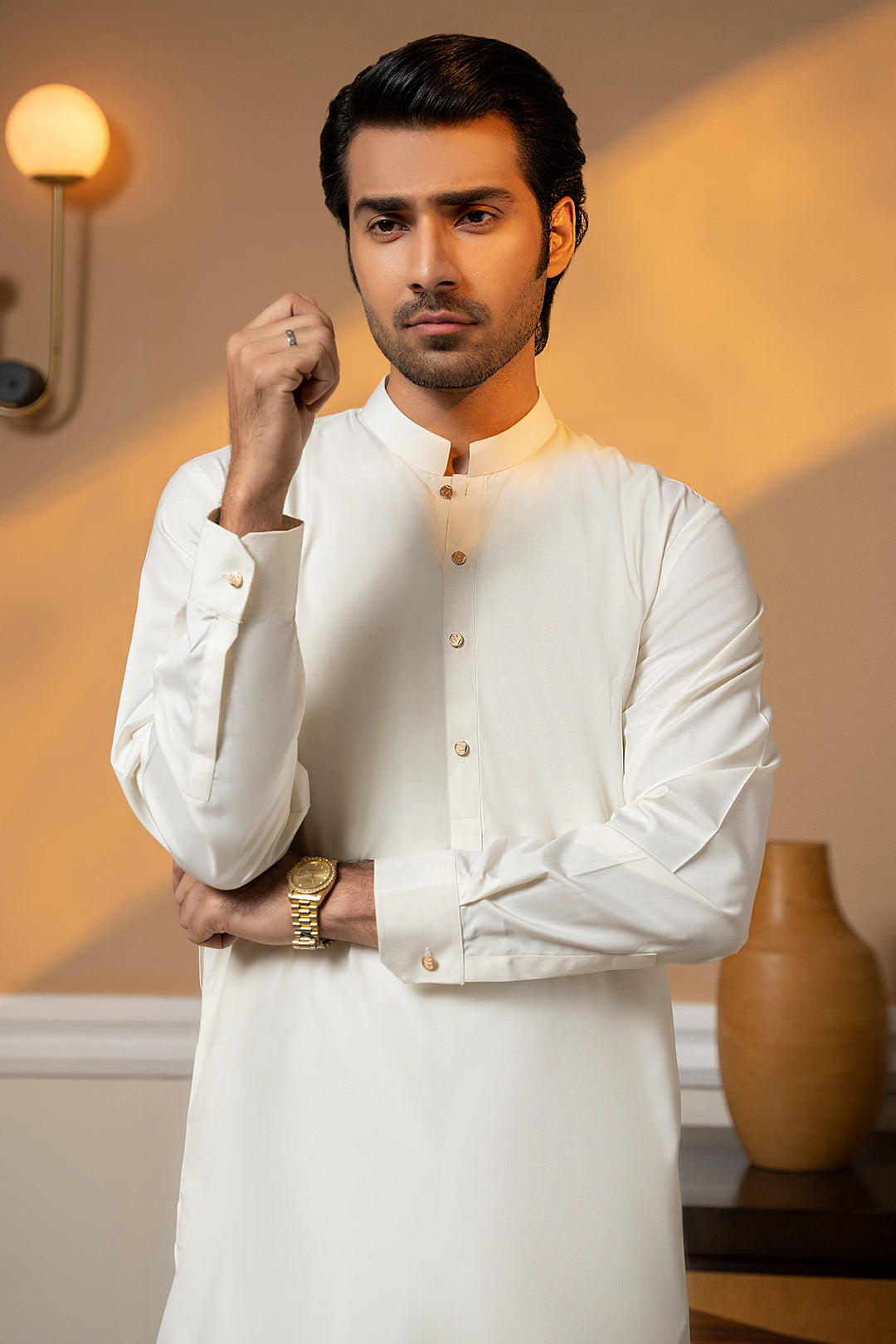 Off-White Bosky Fabric Shalwar Kameez (2-Piece) - Image 9