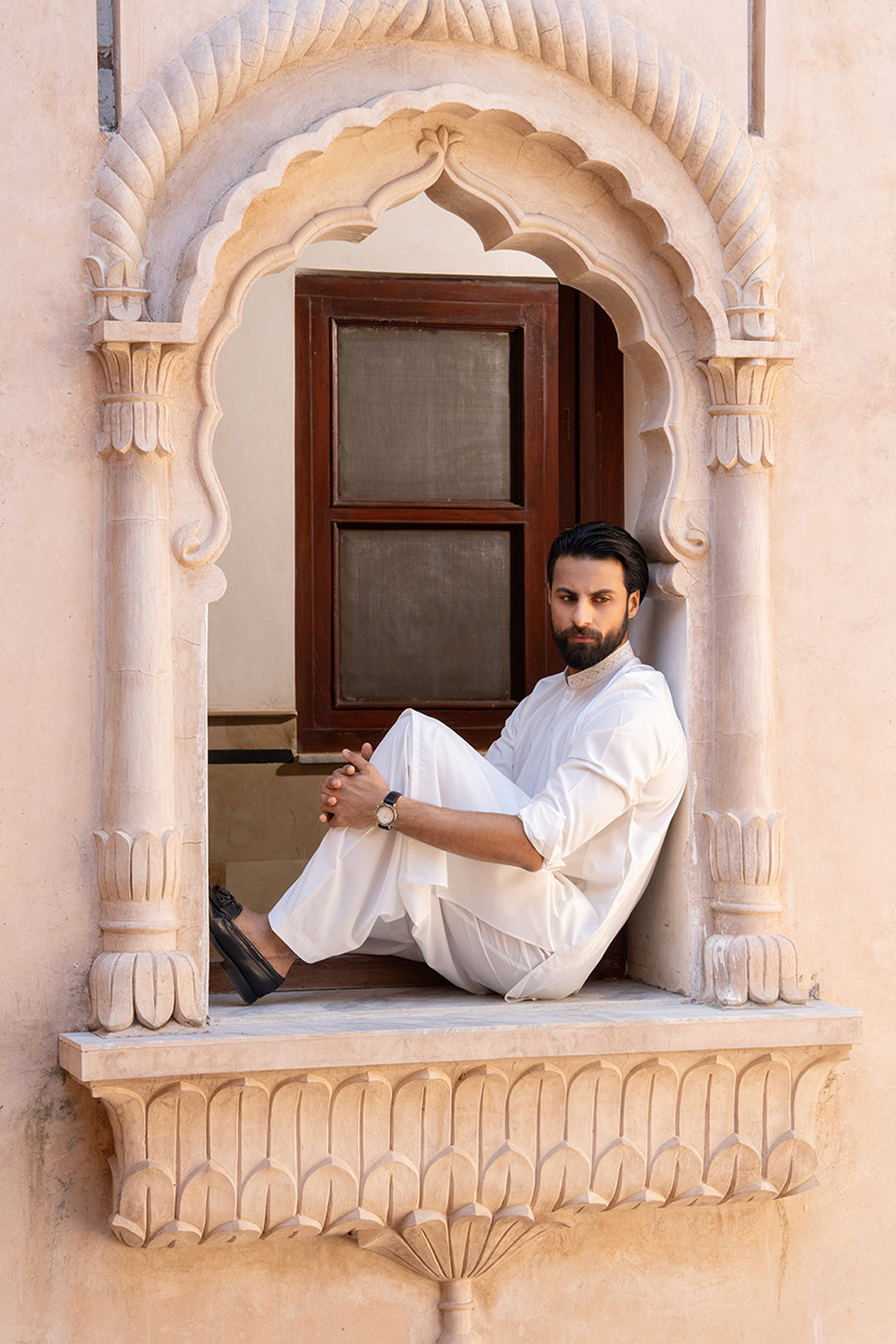 Off-White Embroidered Cotton Blend Shalwar Kameez (2-Piece) - Image 11