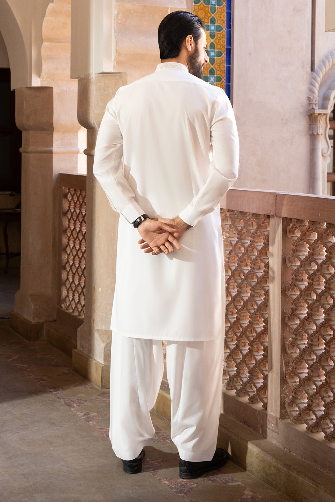 Off-White Embroidered Cotton Blend Shalwar Kameez (2-Piece) - Image 12