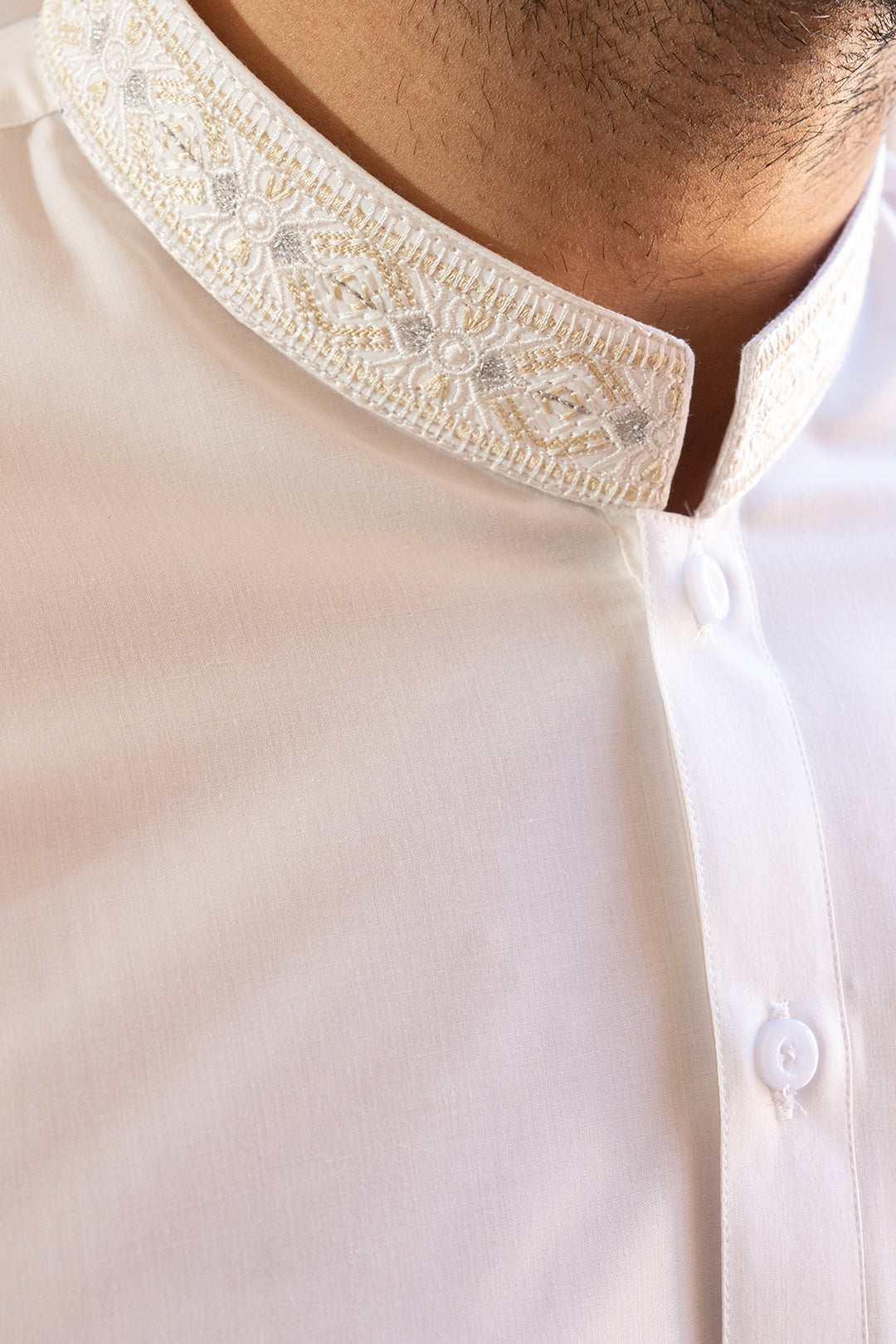 Off-White Embroidered Cotton Blend Shalwar Kameez (2-Piece) - Image 3