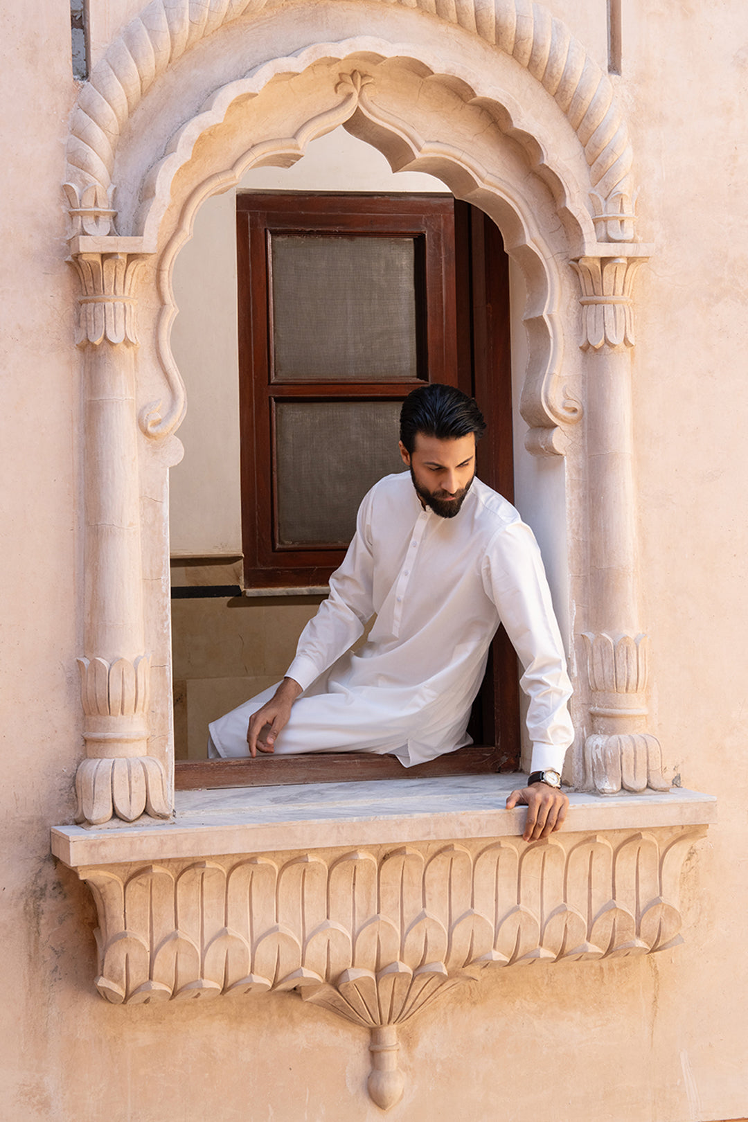 Off-White Embroidered Cotton Blend Shalwar Kameez (2-Piece) - Image 7