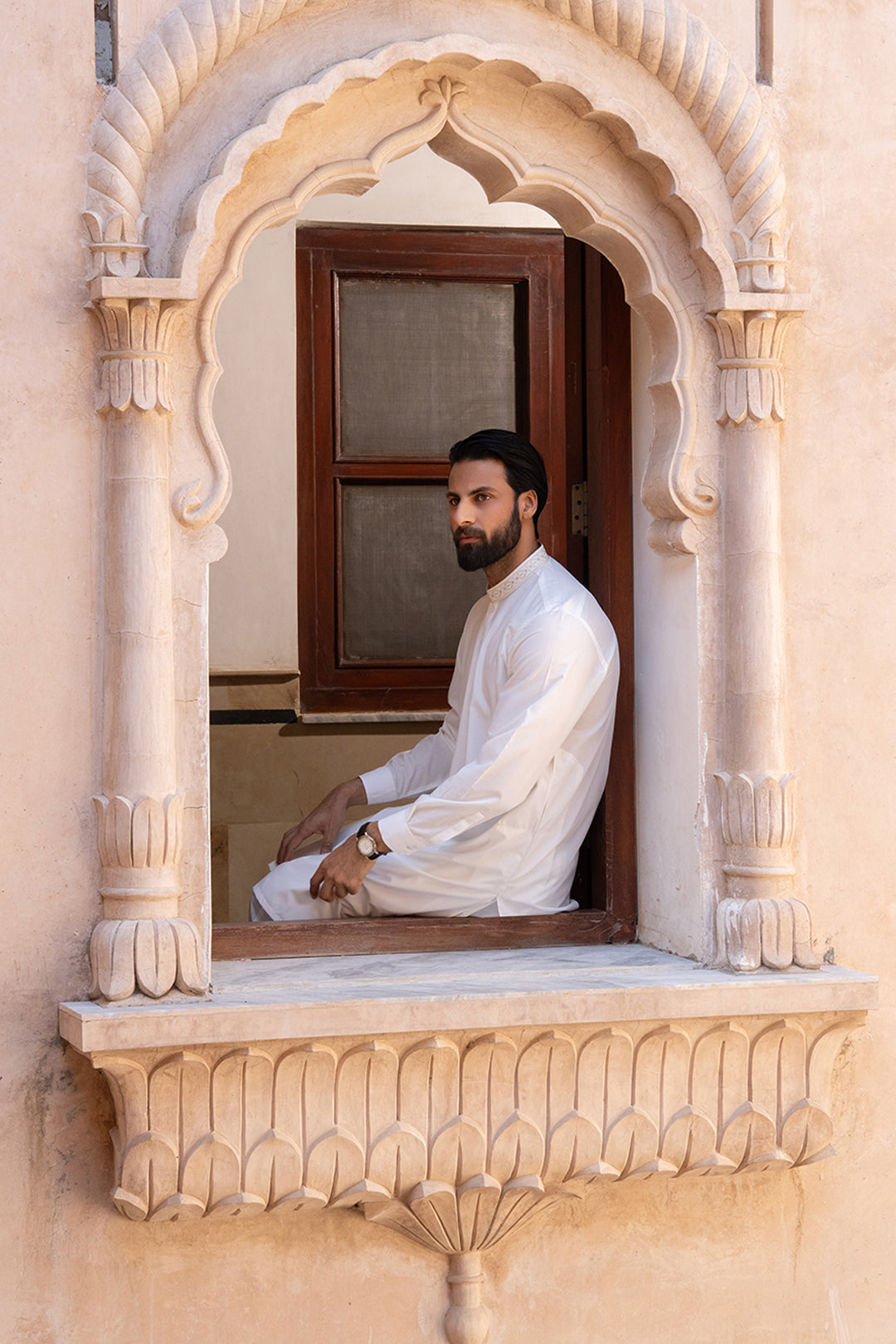 Off-White Embroidered Cotton Blend Shalwar Kameez (2-Piece) - Image 8