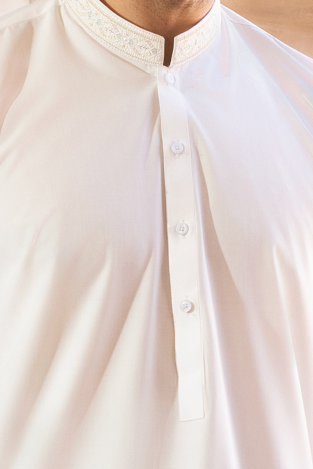 Off-White Embroidered Cotton Blend Shalwar Kameez (2-Piece) - Image 9