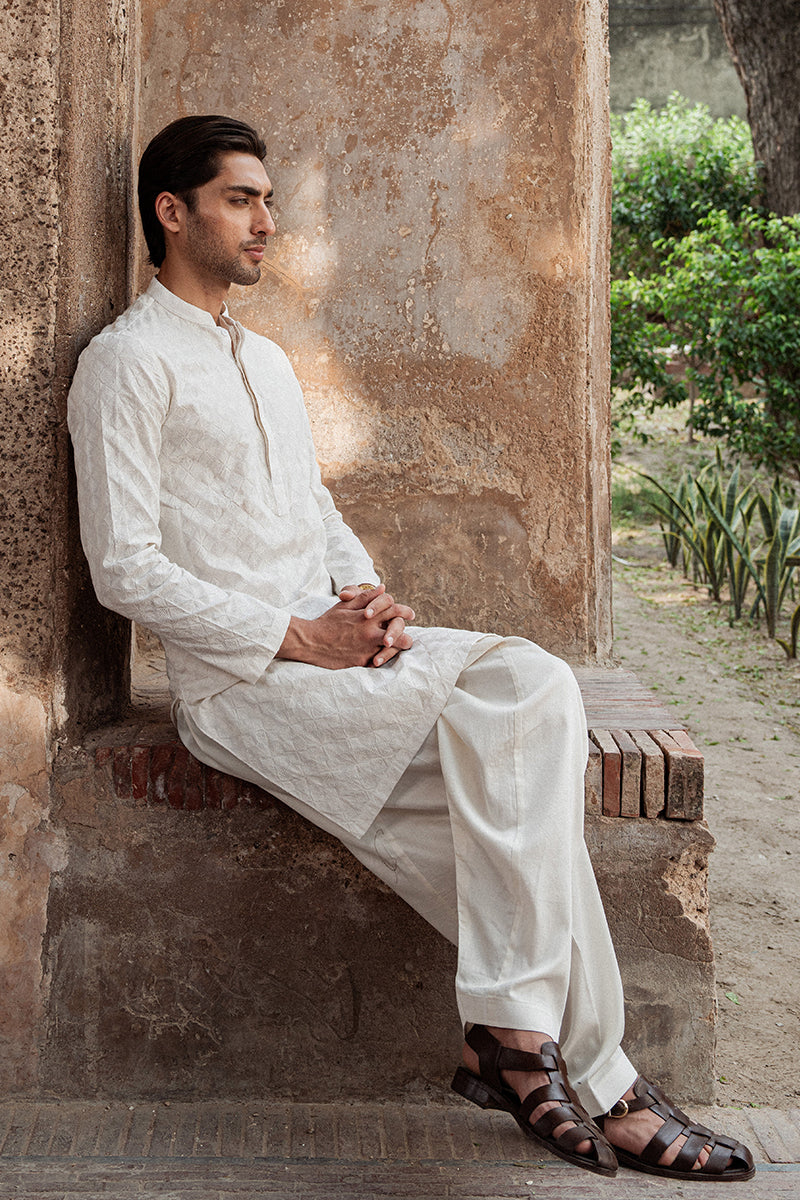 Ivory White Chikankari Cotton Shalwar Kameez (2-Piece) - Image 2